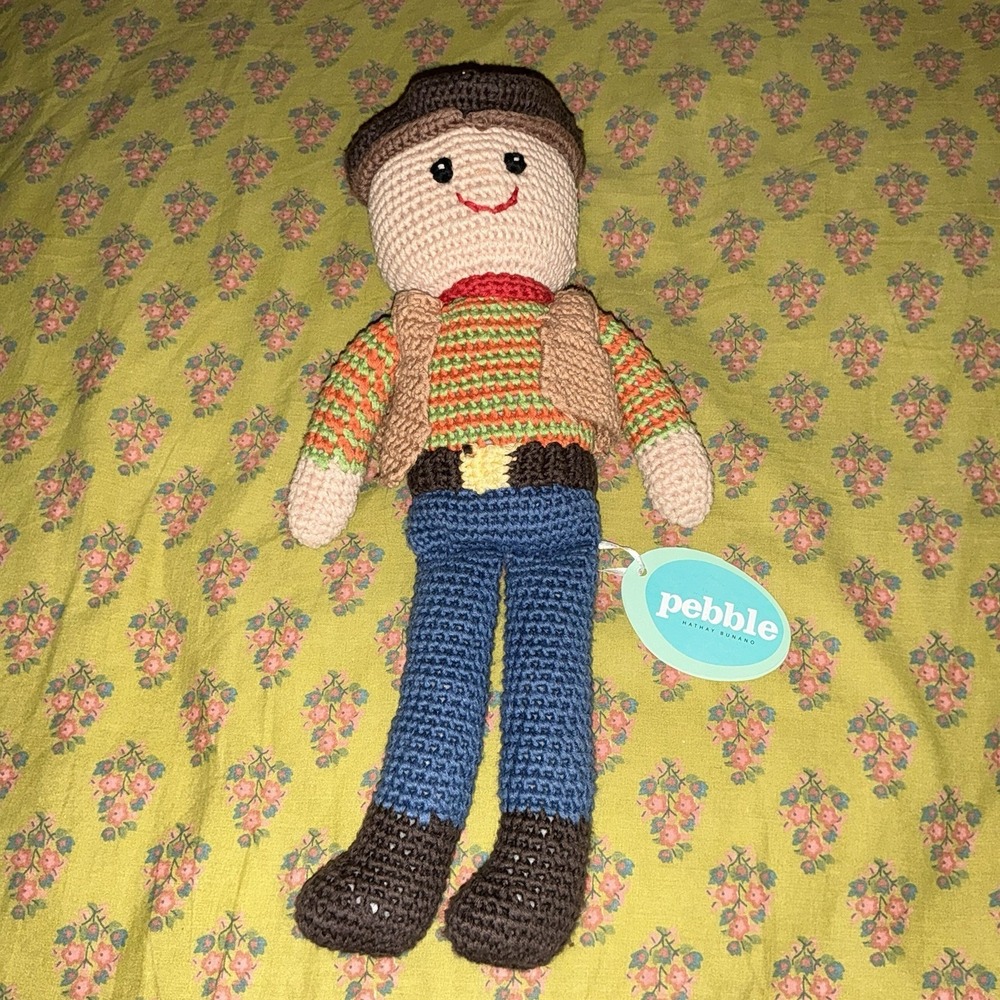 PEBBLE HANDMADE CROCHET‎ KNIT LOVEY PLUSH STUFFED ANIMAL Doll Cowboy Sherrif NEW